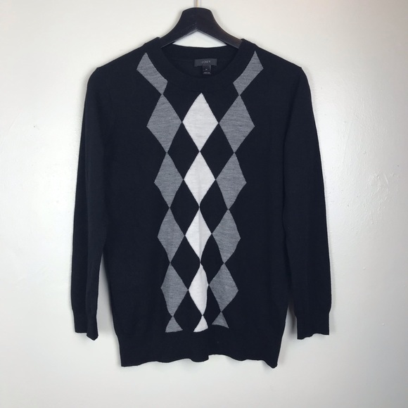 J. Crew Sweaters - J. Crew Black White Gray Argyle Sweater M E03